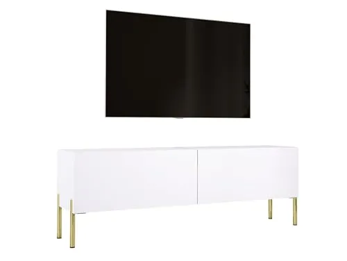 3E 3xE living.com TV- Schrank in Weiß Matt mit Beinen in Gold, A: B: 140 cm, H: 52 cm, T: 32 cm
