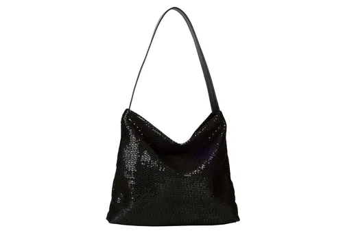 TOM TAILOR Denim Amra Damen Hobo Bag - Stilvolle Schultertasche in Schwarz - Damen-Schultertaschen, mittelgroße Hobo Bag mit Reißverschluss und Glitzermaterial für einen glänzenden Auftritt. Perfekt, um jeden Look abzurunden.