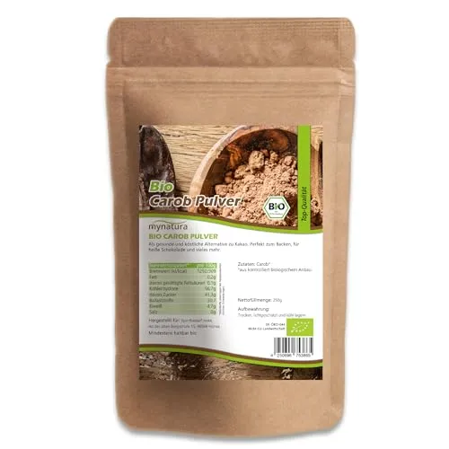 Mynatura Bio Carob Pulver | Johannisbrotbaum Schoten | Ballaststoffreich | Vegane Ernährung | Carobpulver | Im Beutel - 1000g