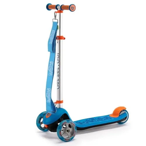 Trunki Kinder Faltbarer 3-Rӓdriger Roller mit Abschleppgurt, Trageriemen und Scooter Tasche (Groß, Blau)