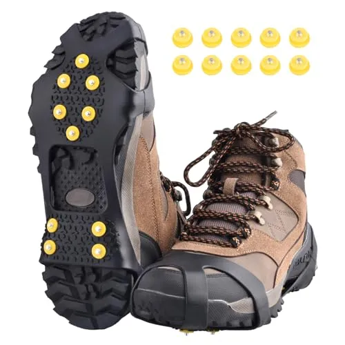 TRIWONDER Steigeisen mit 10 Zähnen, Schuhkrallen, Schuhspikes, Schneeketten, Anti Rutsch Spikes, Ice Grips für Wandern EIS Schnee (Schwarz, S)