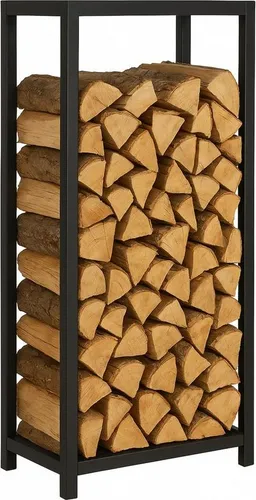 Vorel Kaminholzregal aus pulverbeschichtetem Stahl – 60×25×100 cm, Schwarz matt - Eleganter Kaminholzständer aus pulverbeschichtetem Stahl für bis zu 110 kg Holz. Platzsparend und stilvoll, ideal für jeden Wohnbereich. Optimale Luftzirkulation für trotzt Feuchtigkeit.