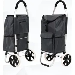 50Liter Aluminium Trolley Einkaufstrolley Klappbar, Shopping Trolley, Wasserabweisender Einkaufswagen Faltbar, Einkaufstasche mit 2 Rädern, Einkau... - Grau