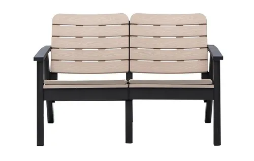 Designer Beige Gartenbank - Luxuriöse Holzbank für Terrassen - Moderne Doppelbank für 2 Personen aus hochwertigem Holz. Mit einer Breite von 66 cm und einer Länge von 120 cm ist sie ideal für entspannte Stunden im Freien. Montage erforderlich, 2 Jahre Garantie.