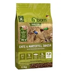 Wildborn Ente & Kartoffel Junior 12kg - Premium Hundefutter für Welpen mit 76% Frischfleisch von heimischer Ente. Hypoallergen und ideal für Allergiker, unterstützt eine gesunde Entwicklung und Verdauung.
