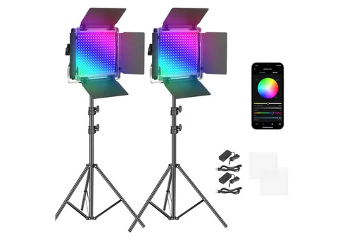 Neewer Videoleuchte RGB660 PRO II 2xLED Panel mit Stativ, 50W, App-Steuerung, Dimmbar, CRI97+, 360° Vollfarbe Videolicht für Studio Streaming Zoom Fotografie