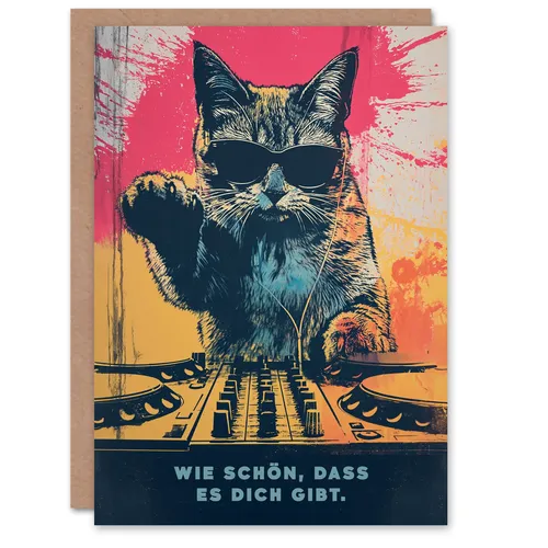 Lustige Geburtstagskarte Wie Schön Dass Es Dich Gibt DJ Katze mit Sonnenbrille