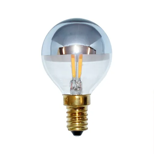 LED Filament Tropfen 2W = 25W E14 Kopfspiegel Silber Retro P45 warmweiß 2700K