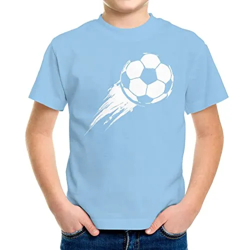 MoonWorks® Kinder T-Shirt Jungen Fußball-Motiv Sport-Kleidung Geschenk für Jungen Fußballfan hellblau 141-152 (11-12 Jahre)