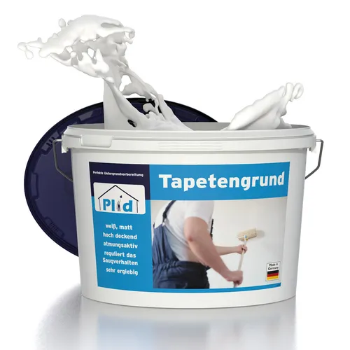 plid Grundierfarbe ® Tapetengrund Weiß matt - Schnelltrocknend für perfekte Tapezierergebnisse - Kategorie: Grundierungen, besondere Eigenschaft: Schnelltrocknend, ideal für Innenputze und Gipsplatten, sorgt für hohe Deckkraft bei nur 2 Anstrichen.