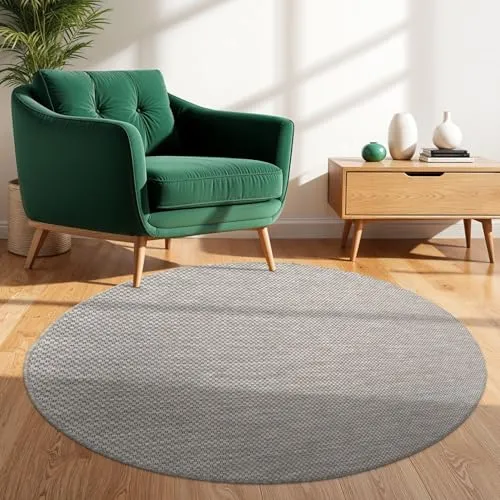 TT Home Teppich Für Outdoor Küchenteppich Balkon Terrasse Unifarbenes Design Modern, Farbe:Grau, Größe:80 cm Rund