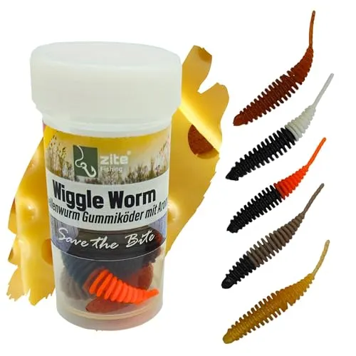 Zite Fishing Wiggle Worm Nature Mix 10 Stück – Lamellen-Gummiwurm für Ultra Light Forellen Angeln - 5,5cm Gummiköder & Phthalatfrei – Natur Käse