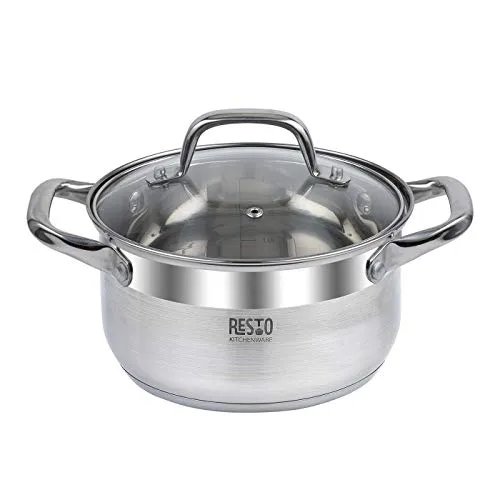 RESTO Kitchenware Kochtopf Libra - Energiesparender 2-tlg. Kochtopf aus Edelstahl 18/10 mit hitzebeständigem Glasdeckel und praktischen, nicht wärmeleitenden Griffen für sicheres Kochen und gleichmäßige Wärmeverteilung.