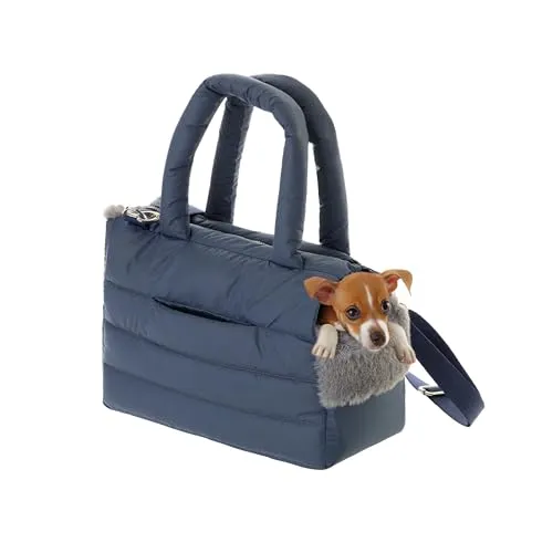 Hundetasche, Welpentasche - Tragetasche für kleinen und mittleren Hund, Katze - M - bis 8 kg, Tasche für unterwegs, Hundetrage mit Karabiner, Dog Carrier, Transporttasche, dunkelblau