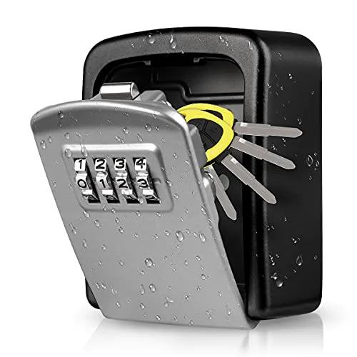 LUROON Schlüsselsafe Speicher Schlüsselkasten mit Zahlencode Mini Verschluss Kasten Schlüssel Wandmontage Zinklegierung Wasserdicht Rostfrei Innen Außenbereich für Haus Garagen Schule (Silber)