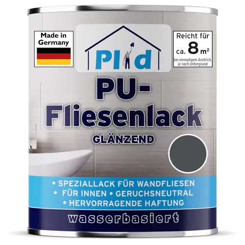 Plid Fliesenfarbe Badezimmer Küche - Feuchtigkeitsbeständig Anthrazitgrau 0.75l, schnelltrocknend und ideal für die Renovierung von Fliesen im Innenbereich