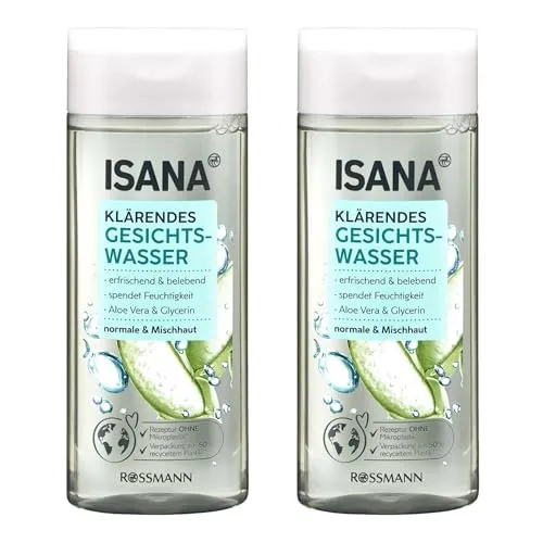 Produktbild 2x ISANA klärendes Gesichtswasser | für normale und Mischhaut geeignet | mit Aloe Vera & Glycerin | 2x 200 ml (400ml) | 1x Bebe feste Duschpflege