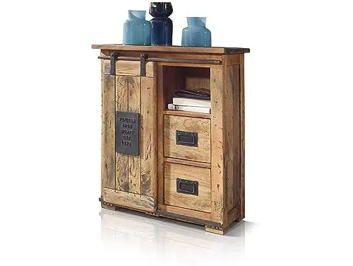 moebel-eins Bristol Sideboard II aus massivem Mango-Holz - Rustikales Buffetsideboard mit offenem Fach und Schubläden auf Holzschienen, ideal für stilvolle Aufbewahrung und Akzentuierung Ihres Wohnraums.