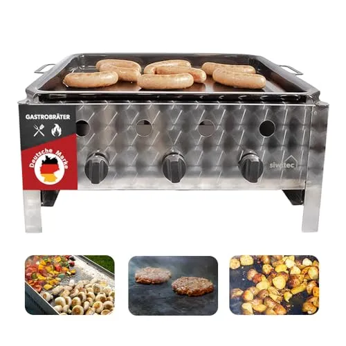siwitec Gastrobräter 3-flammig – Leistungsstarker Gasgrill aus Edelstahl für Gastronomie und Catering