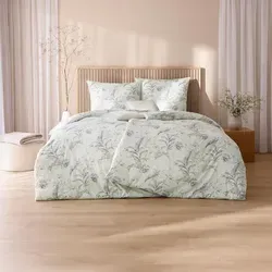 Estella Mako Interlock Jersey Bettwäsche Susanne mint Kissenbezug 40x80 cm - Eleganter Kissenbezug aus 100% ägyptischer Mako-Baumwolle, pflegeleicht und bügelfrei. Das florale Design sorgt für eine harmonische Schlafatmosphäre.
