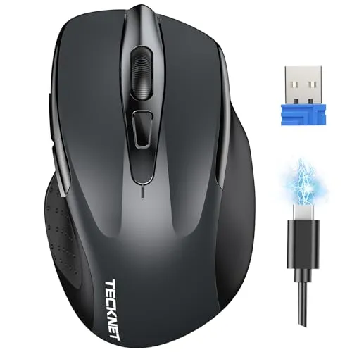 TECKNET Silent Kabellose Maus - Wiederaufladbare 4800 DPI Funkmaus für PC und Laptop - Ergonomische, wiederaufladbare Maus mit 700-mAh-Akku für bis zu 2 Monate Nutzung. 6 DPI-Stufen und geräuschloses Design machen sie ideal für Büro und Freizeit.