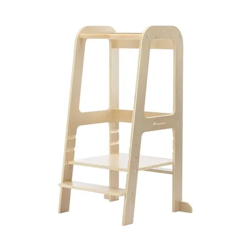 Bebeconfort Hoya, Montessori Lernturm Kinder, 1,5–6 Jahre (10–30 kg), 3-Stufig Höhenverstellbar, Sicherheitszertifikat, 6,2 kg Leichter Tritthocker Kinder, Langlebiges Design, Natural Wood