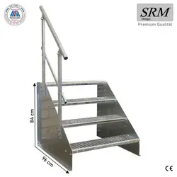 Stufen Standtreppe Modell 1 freistehend verzinkt - 4 Stufen, 60 cm Breite, 84 cm Höhe - Praktische freistehende Stahltreppe mit 4 Stufen, ideal für Innen- und Außenbereiche. Verzinkte Oberfläche für Langlebigkeit und einfache Montage. Perfekt zur Überwindung von Höhenunterschieden.