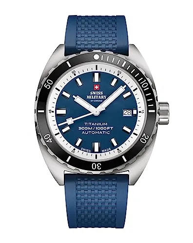 Swiss Military by Chrono Herren Uhr Armbanduhr Titan Automatik Uhrwerk mit Kautschukarmband Analoge Herrenuhr Blau SMA34100.09