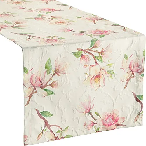 Erwin Müller Tischdecke Tischläufer (1-tlg) - bügelfrei mit Blumenmuster - Tischdecken, bügelfrei und pflegeleicht, ideal für einen eleganten Tisch mit einem floralen Design in magnolie.