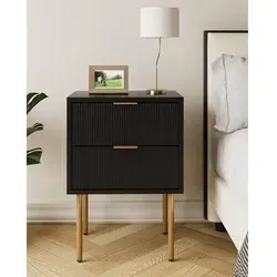 Nachttisch mit 2 Schubladen in Schwarz und Gold – Modernes Boho Design