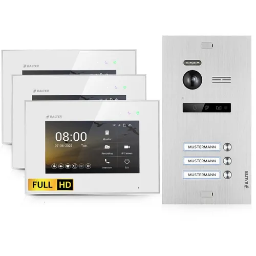 BALTER EVO HD Video Türsprechanlage Silver für 3 Familienhaus Kit, 3x Monitor 7