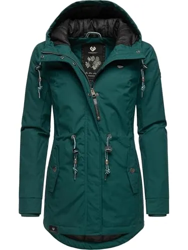 RAGWEAR Monadis Black Label Damen Winterjacke - Funktionsjacken: Modischer, warm gefütterter Winterparka in grasgrün, 100% vegan, mit kuscheliger Kapuze und Kinnschutz für optimalen Kälteschutz.
