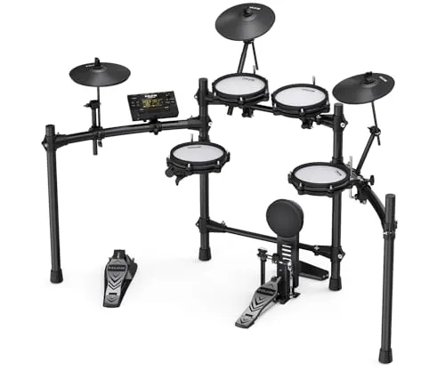 NUX DM-210 Digitales Drumkit - E-Drums mit hochwertigen Mesh-Fellen für individuelles Spielgefühl, Bluetooth und Coach-Funktion für optimales Üben und Spaß am Spielen.