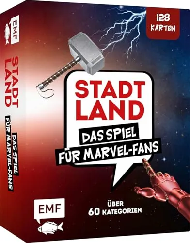 Kartenspiel: Stadt, Land, ... Das inoffizielle Spiel für Marvel-Fans mit 128 Karten. Der Spieleklassiker mit über 60 starken Kategorien für alle Superheld*innen-Fans