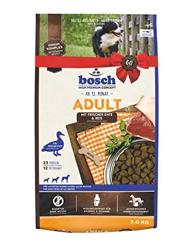 bosch HPC Adult mit Ente & Reis | Hundetrockenfutter für ausgewachsene Hunde aller Rassen | 1 x 3 kg