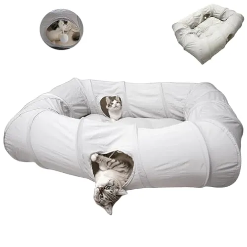 ERNAN Katzenspielzeug Katzentunnel.Faltbarer Katzen Tunnel, Bunny Tunnel,Spieltunnel & Krabbeltunnel für Kätzchen, Welpen, Kaninchen, kleine Hunde (Grey)