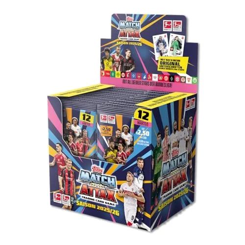 Topps Match Attax 2025/26 Bundesliga Booster Display - OVP Trading Card Displays mit 36 Booster-Packs für die Bundesliga-Saison 2025/26, ideales Sammlerstück für Fußballfans und Trading Card Liebhaber.