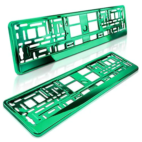 schildEVO 2 Kennzeichenhalter | GRÜN Metallic Hochglanz | Chrom Look | Nummernschildhalter | Kennzeichen-Halterung | DHL-Versand