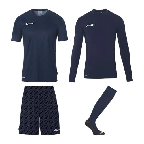 uhlsport Fußball Torwart Set - Progressive Trikotset für Kinder & Erwachsene - Komplettes Torwart-Set mit Shirt, Baselayer, Hose und Stutzen aus 100% recyceltem Polyester. Ideal für Fußballtraining und -spiele, bietet Komfort und optimale Bewegungsfreiheit.