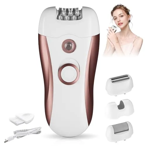 Epilierer Damen,4-in-1 Kabelloser Gesichtsepilierer Damen mit LED-Licht, 2 Geschwindigkeiten, Schmerzlos für Gesicht, Achseln, Beine, Intimbereich & Bikinizone