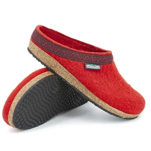 Stegmann Unisex-Erwachsene 108 Pantoffeln, Rot (Dark Cherry 8820) - Hausschuhe aus 100% Schurwolle mit flexiblem Kork-Latex-Fußbett für optimalen Komfort und gesundes Gehen, hergestellt in Österreich.