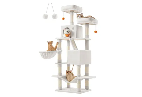 FEANDREA Kratzbaum, Katzenbaum, 168/206 cm(H), mehrstöckig für große Katzen, Kippschutz