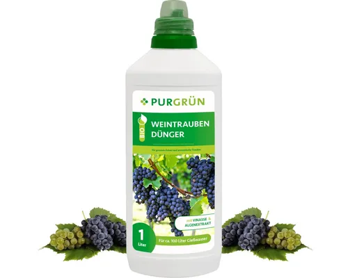 Purgrün Bio Weintrauben Dünger 1L - Obstdünger – Organischer Dünger mit NPK 4+1+7 und Algenextrakt für süße, aromatische Trauben und gesunde Reben. Ideal für nachhaltigen Weinbau!