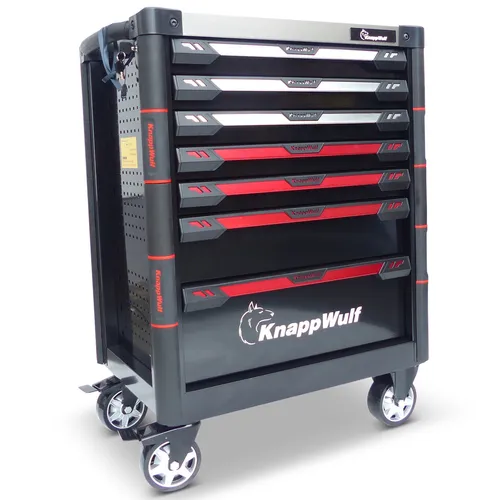 KnappWulf Werkzeugwagen KW533 gefüllt mit Werkzeug - Robuster Werkstattwagen mit 5 Schubladen, inklusive hochwertigem Werkzeug, ideal für Profis und Hobby-Handwerker.