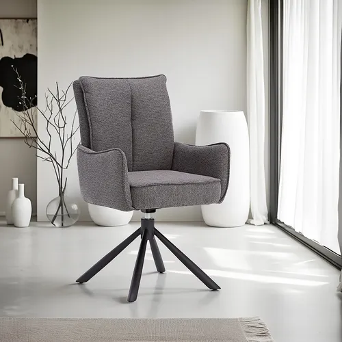 Homestyle4u Drehbarer Polsterstuhl Anthrazit - Moderner Esszimmerstuhl mit 360° Drehfunktion, bequemen Armlehnen und stabilen Metallbeinen – ideal für Wohn- und Arbeitsbereiche.