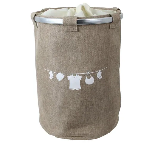 TE-Trend Wäschesortierer 60L Wäschesammler Schmutzwäsche Korb braun Clothes Line Motiv (mit Aluminiumring), faltbar, Stoffdeckel mit Zugband