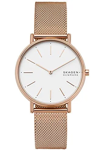 Skagen Damenuhr Signatur 38mm - Elegante Armbanduhr für Damen mit 38mm Roségold Edelstahlgehäuse und hochwertigem Edelstahl Mesh Armband, wasserdicht bis 30m - perfekt für jeden Anlass.