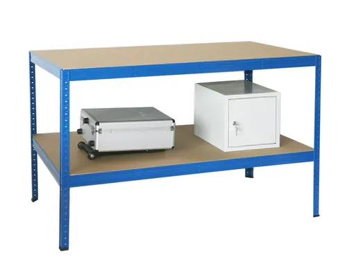 Szagato Werkbank Packtisch 350kg Prof2 Böden blau - Professionelle Werkbank für Gewerbliche Lagerung, HxBxT: 100x150x80cm, 350 kg Tragkraft je Boden. Robuste Stahlkonstruktion mit höhenverstellbaren Böden für flexibles Arbeiten. Ideal für Profis und anspruchsvolle Heimwerker.