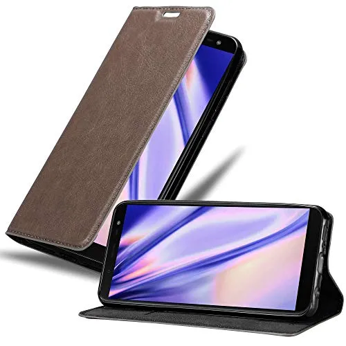 Cadorabo Hülle kompatibel mit Samsung Galaxy J6 2018 aus Premium Kunst Leder Flip Klappbare Stoßfeste Magnetische [Standfunktion] [Kartenfächern] Cover Hülle für Galaxy J6 2018 Tasche in Braun