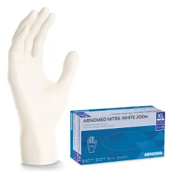 Arnowa GmbH ARNOMED Nitril White Einmalhandschuhe, puderfrei, weiß, Reißfeste Nitrilhandschuhe mit praktischem Rollrand, 1 Karton = 10 Packungen à 200 Stück, Größe XL 309-XL